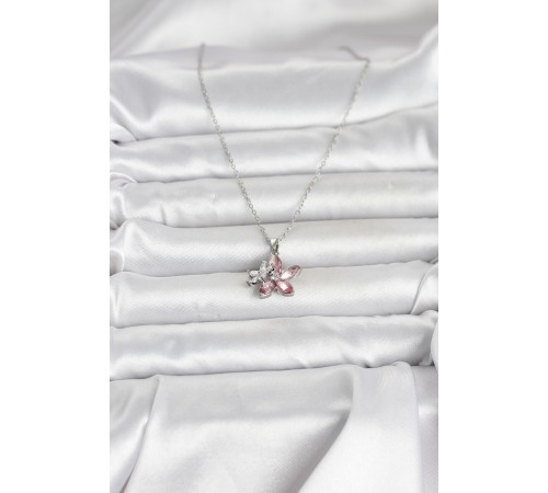 316L Çelik Zincir Gümüş Renk Pembe Lotus Model Kadın Kolye