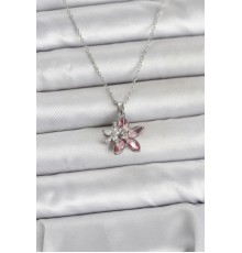 316L Çelik Zincir Gümüş Renk Pembe Lotus Model Kadın Kolye