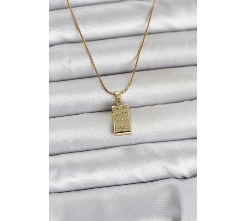 316L Çelik Zincir Gold Renk Külçe Altın Model Kadın Kolye