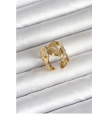 316L Çelik Gold Renk Yelpaze Model Kadın Yüzük