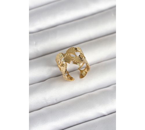 316L Çelik Gold Renk Yelpaze Model Kadın Yüzük