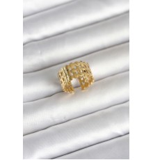 316L Çelik Gold Renk Hasır Model Kadın Yüzük