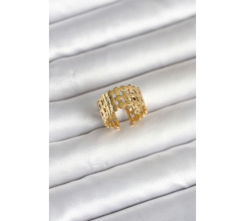 316L Çelik Gold Renk Hasır Model Kadın Yüzük