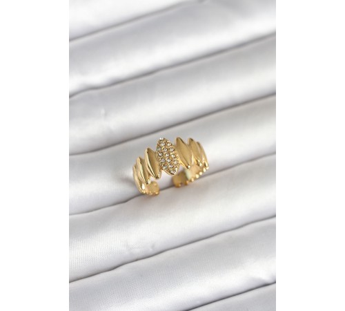 316L Çelik Gold Renk Zirkon Taşlı Vintage Model Kadın Yüzük