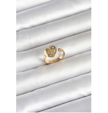 316L Çelik Gold Renk Nazar Detaylı Kalp Model Kadın Yüzük