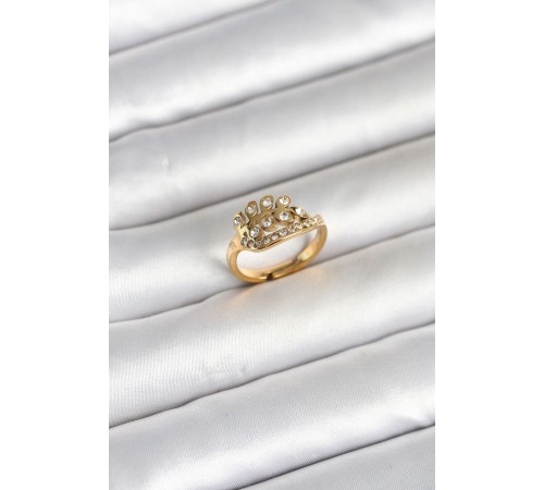 316L Çelik Gold Renk Zirkon Taşlı Kalp Model Kadın Yüzük