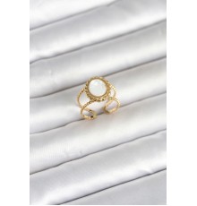 316L Çelik Gold Renk Sedefli Vintage Kadın Yüzük
