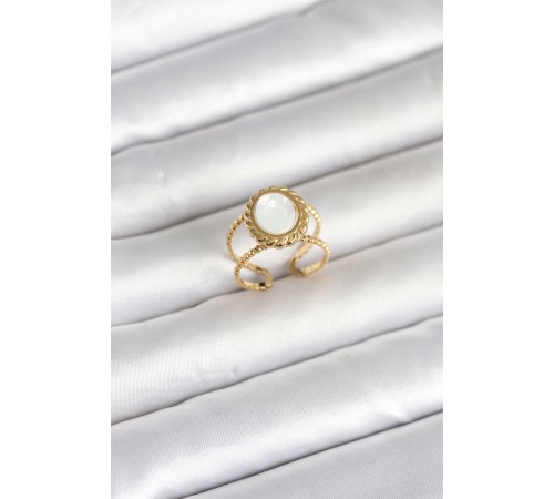 316L Çelik Gold Renk Sedefli Vintage Kadın Yüzük