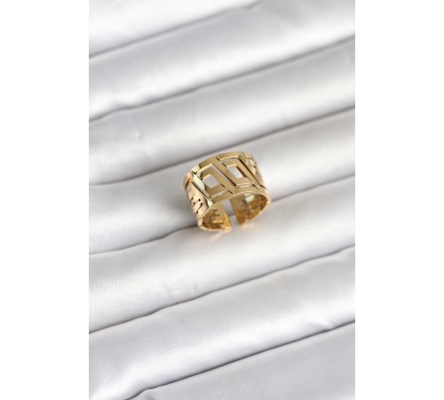 316L Çelik Gold Renk Geometrik Model Kadın Yüzük