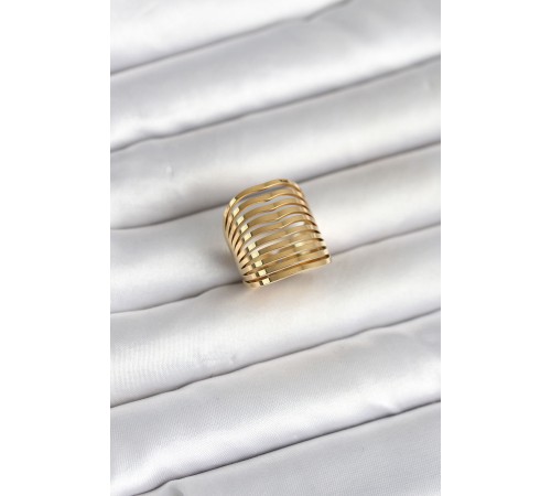 316L Çelik Gold Renk Plaka Model Kadın Yüzük