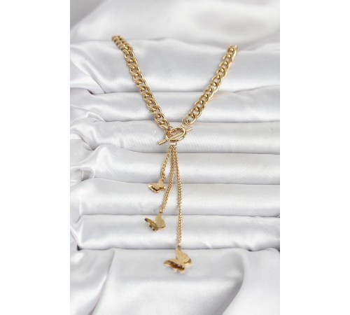 316L Çelik Gold Renk Kelebek Sallantılı Kadın Kolye