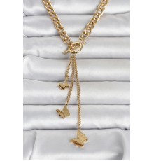 316L Çelik Gold Renk Kelebek Sallantılı Kadın Kolye