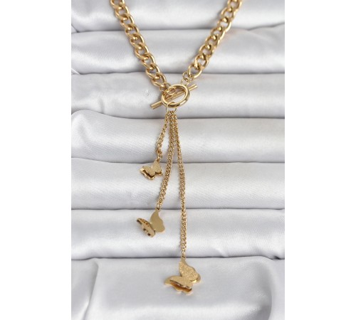 316L Çelik Gold Renk Kelebek Sallantılı Kadın Kolye