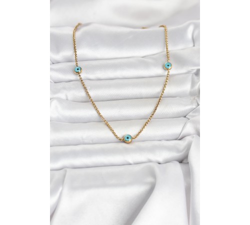 316L Çelik Gold Renk Nazarlı Model Kadın Kolye