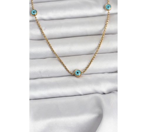 316L Çelik Gold Renk Nazarlı Model Kadın Kolye