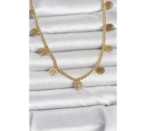 316L Çelik Gold Renk Yaşam Ağacı Model Kadın Kolye