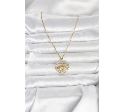 316L Çelik Gold Renk Zirkon Taşlı Göz Model Kadın Kolye