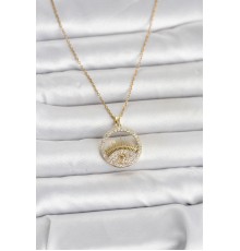 316L Çelik Gold Renk Zirkon Taşlı Göz Model Kadın Kolye