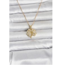 316L Çelik Gold Renk Açılabilir Yonca Model Zirkon Taşlı Kadın Kolye