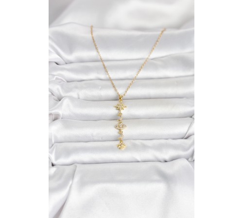 316L Çelik Gold Renk Kutup Yıldızı Y Model Zirkon Taşlı Kadın Kolye