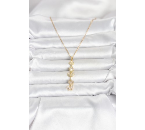 316L Çelik Gold Renk Şans Kolyesi Y Model Zirkon Taşlı Kadın Kolye