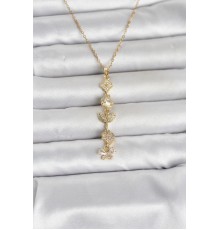 316L Çelik Gold Renk Şans Kolyesi Y Model Zirkon Taşlı Kadın Kolye