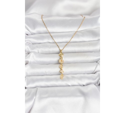 316L Çelik Gold Renk Deniz Temalı Y Model Zirkon Taşlı Kadın Kolye