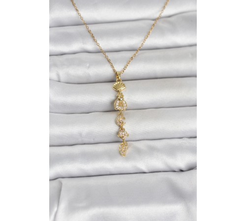 316L Çelik Gold Renk Deniz Temalı Y Model Zirkon Taşlı Kadın Kolye