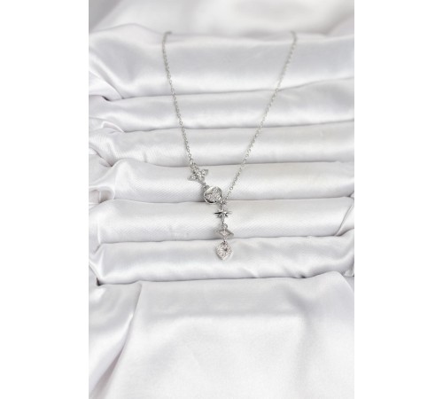 316L Çelik Gümüş Renk Zirkon Taşlı Y Kadın Kolye