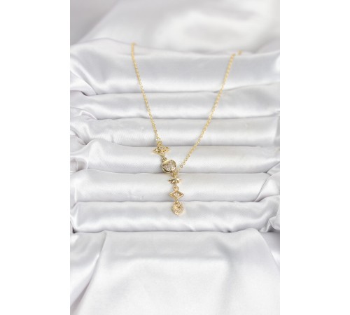 316L Çelik Gold Renk Zirkon Taşlı Y Kadın Kolye