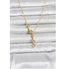 316L Çelik Gold Renk Zirkon Taşlı Y Kadın Kolye