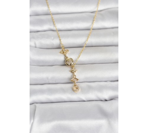 316L Çelik Gold Renk Zirkon Taşlı Y Kadın Kolye