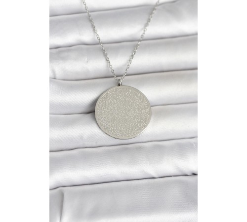 316L Çelik Gümüş Renk Ayetel Kürsi ve Allah Yazılı Kolye