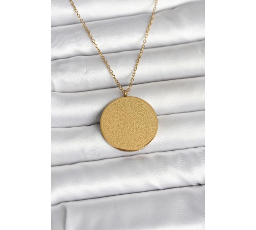 316L Çelik Gold Renk Ayetel Kürsi ve Allah Yazılı Kolye