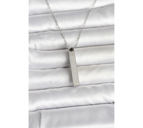 316L Çelik Gümüş Renk Ayetel Kürsi Yazılı Bar Çubuk Kolye