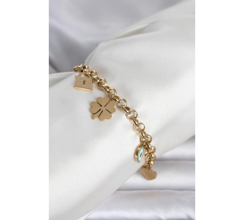 316L Çelik Gold Renk Charmlı Kadın Bileklik