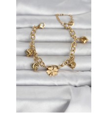 316L Çelik Gold Renk Yonca ve Dorikalı Kadın Bileklik