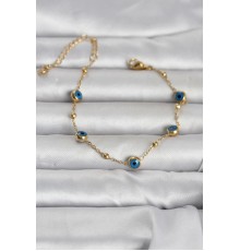 316L Çelik Gold Renk Top Zincirli Nazarlı Kadın Bileklik