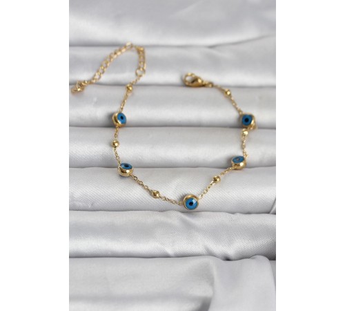 316L Çelik Gold Renk Top Zincirli Nazarlı Kadın Bileklik