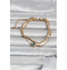316L Çelik Gold Renk Burgu Zincir ve Nazarlı Kadın Bileklik