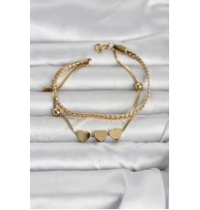 316L Çelik Gold Renk Ezme Zincir ve Kalpli Kadın Bileklik