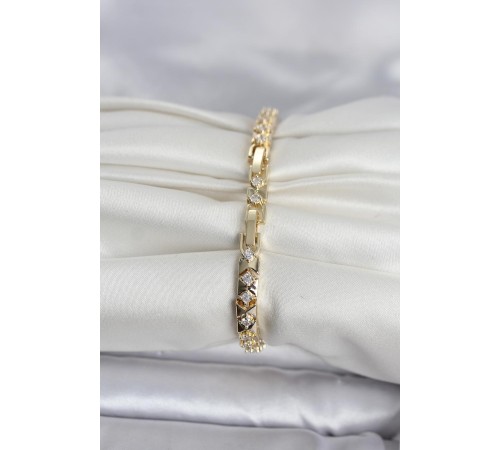 Pirinç Gold Renk Zirkon Taşlı Kadın Bileklik