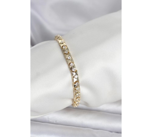 Pirinç Gold Renk Zirkon Taşlı Kadın Bileklik