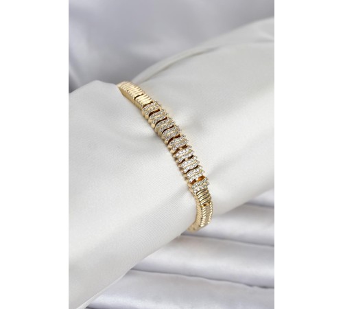 Pirinç Gold Renk Zirkon Taşlı Kadın Bileklik