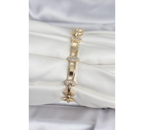 Pirinç Gold Renk Zirkon Taşlı Kadın Bileklik