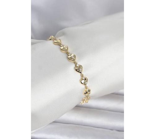 Pirinç Gold Renk Kalpli Kutup Yıldızı İşleme Kadın Bileklik