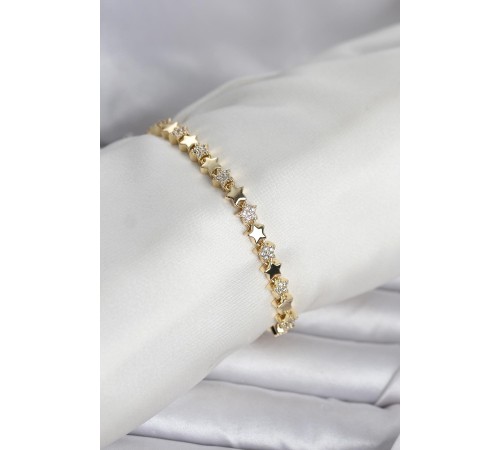 Pirinç Gold Renk Zirkon Taşlı Yıldız Model Kadın Bileklik