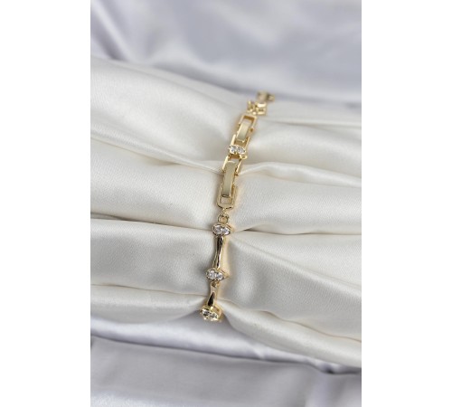 Pirinç Gold Renk Damla Model Zirkon Taşlı Kadın Bileklik