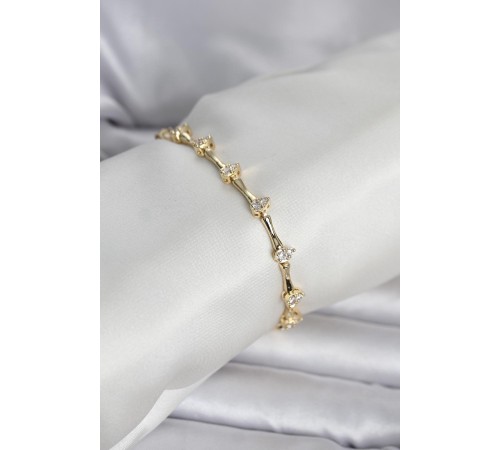 Pirinç Gold Renk Damla Model Zirkon Taşlı Kadın Bileklik