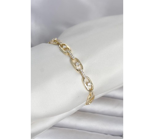 Pirinç Gold Renk Zirkon Taşlı Kadın Bileklik